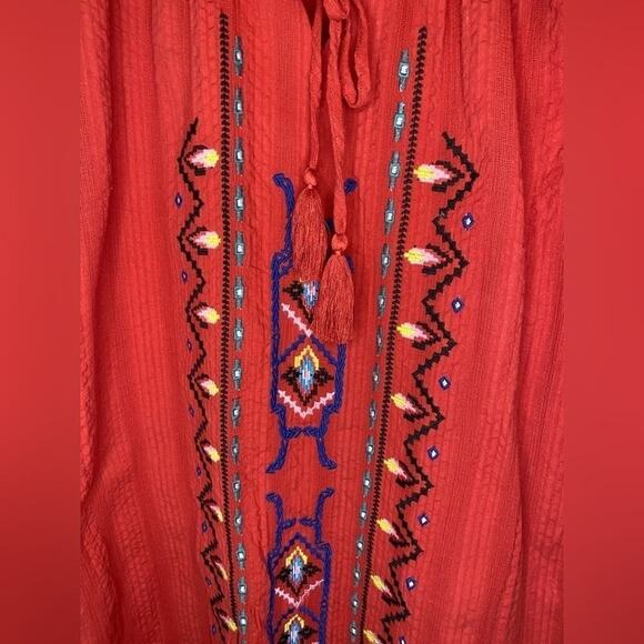 Chelsea & Violet Red Embroidered Tassle Shift Mini Dress Half Ruffle Sleeve XS - Picture 2 of 4